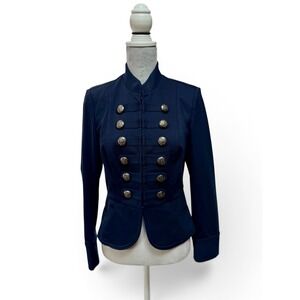 Military Style Steampunk S Petite Fitted Jacket Navy‎ Blue Button Utility Coat